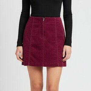 Free People Burgundy Corduroy Mini Skirt Back Zip Women's Size 8